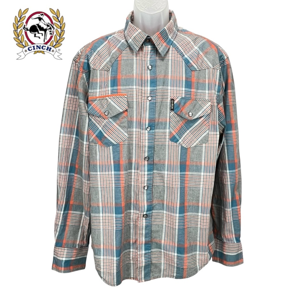 Cinch Men’s Large‎ Plaid Western Pearl Snap Shirt Modern Fit 100% Cotton